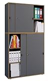 VCM Holz Büroschrank Ordner Aktenschrank Büromöbel Schrank Salia 5-Fach Breite 100 cm Schiebetüren