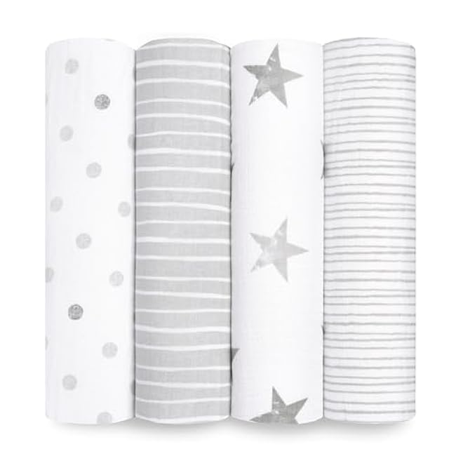 aden + anais Essentials Disney Muslin Swaddle Blankets for Baby Girls and Boys, Newborn Receiving Blanket for Swaddling, 100% Cotton Baby Swaddle Wrap, 4 Pack, Winnie + Friends