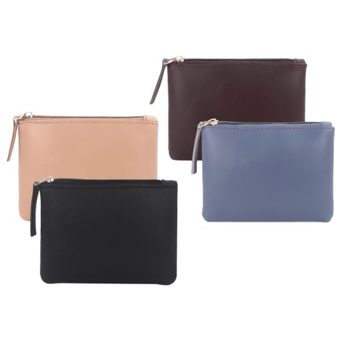 Image of Small Vegan Leather Coin Purse Pouch, Minimalist Zipper Wallet Set in Black and Beige, Compact Money Organizer, Makeup Pouch (Black-Brown-Grey-Beige)