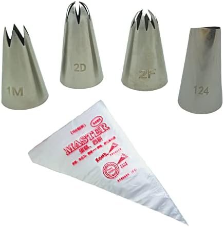 H.M. Stainless Steel Baking Tool with (2D 1M 2F Rose Nozzles) Large Size Rose Flower Cake Decorating Icing Tip, Stainless Steel Nozzle with 25 Icing Bag (Pack of 29)