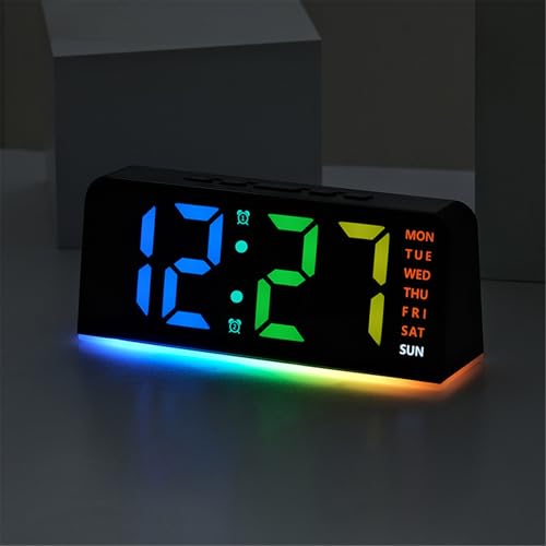 Reloj despertador con luz nocturna LED multicolor y motor silencioso para mesita de noche 7