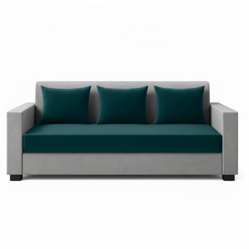 Image of FURNY Lexon 5 Seater Fabric 3+2 Sofa Set (Greenish Teal-Light Grey) Premium Velvet Finish | Durable & Comfortable | Ideal for Office & Living Room