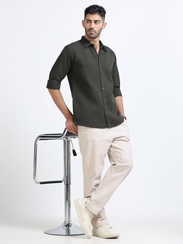 Image of Men's Solid Casual Shirt, Cotton Blend, Regular Fit, Spread Collar, Full Sleeve, Button Closure Perfect for Casual & Office Wear