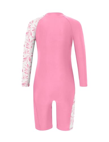 Image of Girls One Piece Rash Guard Swimsuit Long Sleeve Swimsuits with Zipper Patchwork Beach Bathing Suit for Kids 4-13 Years