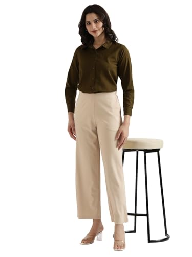 Image of SAADAA Palazzo Pants for Women Half-Elasticated Waistband | Palazzo for Women in Airy Linen Fabric | Regular Fit Mid Rise Waist & Deep Pockets | Versatile Formal & Casual Wear |