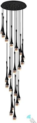 ykolupty 138'' High Black 20Lights Spiral Staircase Pendant Chandelier Lampara de Living Room Ceiling Crystal Chandeliers Foyer Entrance Crystal Chandelier Raindrops Bubble LED 2700-6000K Dimmable