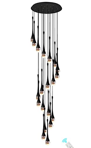 Ykolupty 138'' High Black 20Lights Spiral Staircase Pendant Chandelier Lampara De Living Room Ceiling Crystal Chandeliers Foyer Entrance Crystal Chandelier Raindrops Bubble Led 2700-6000K Dimmable #TOP2