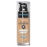 REVLON – ColorStay Makeup, Base de Maquillaje SPF 20 con Ácido Hialurónico, Sin Aceites, 24 h de Duración, Acabado Natural, Resistente al Agua, para Piel Normal y Seca, Tono 180, Sand Beige – 30 ml