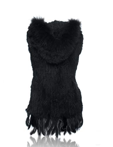 Genuine Rabbit Fur Coat for Women With Raccoon Trim Collar, Hooded Vest, Soft and Comfortable2