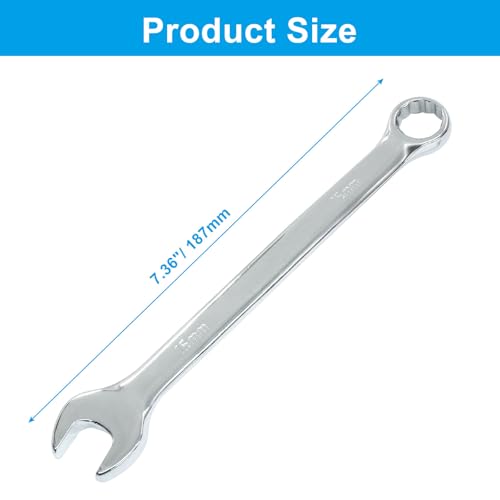 Image of Hordion 15mm Metric Combination Wrench Spanner with Box End and Open End | 12-Point Box End, Open End, Mirror-Chrome Plated, High Carbon Steel