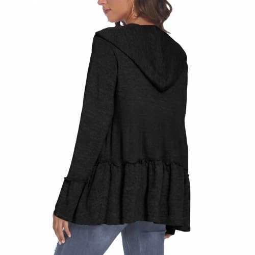 Image of DEESHA Plus Size Zip Up Hoodie for Curvy Women Spring Ruffle Hooded Sweatshirts Jacket Cardigans Lightweight