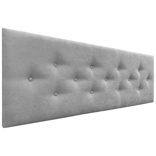 DHOME Kopfteil aus Kunstleder oder ACUALINE Stoff mit 3 versetzt angeordneten Knopfreihen Gepolstertes Luxus Kopfteil für Betten (Grauer Stoff, 160cm)