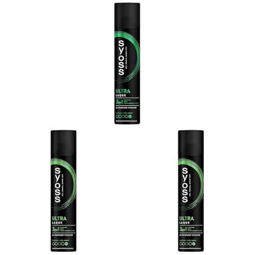 SYOSS, Laque, Tenue Ultra, 3en1, Coiffage, Soin, Tenue longue durée, Formule au complexe vitaminé, Provitamine B5, Niacinamide, Fixation très forte, Performance Professionnelle, 300ml (Lot de 3)