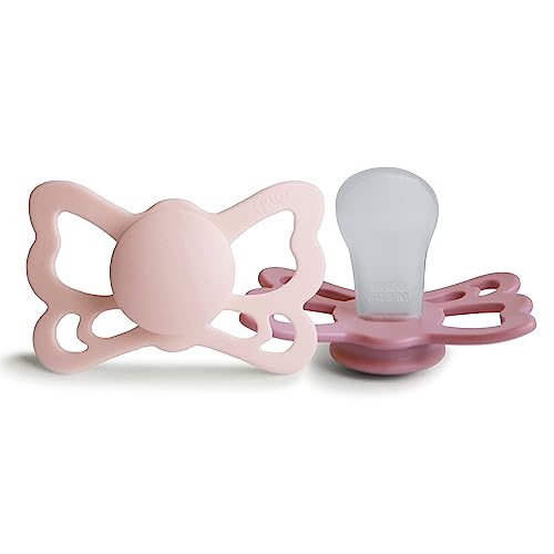 Image of FRIGG Butterfly Anatomical SilkySoft Silicone Baby Pacifier | Made in Denmark | BPA-Free (Blush /Cedar, 6-18 Months)