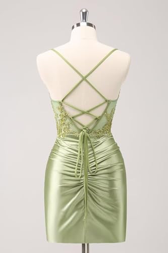 Stylefun Short Lace Appliques Homecoming Dresses Satin Spaghetti Strap Corset Sweetheart Cocktail Party Gown Dress CYM3412