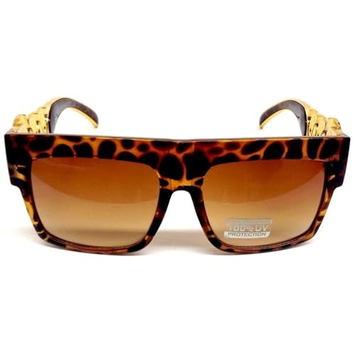 Flat Top Gold Chain Link Hip Hop Rapper Aviator Celebrity Sunglasses2