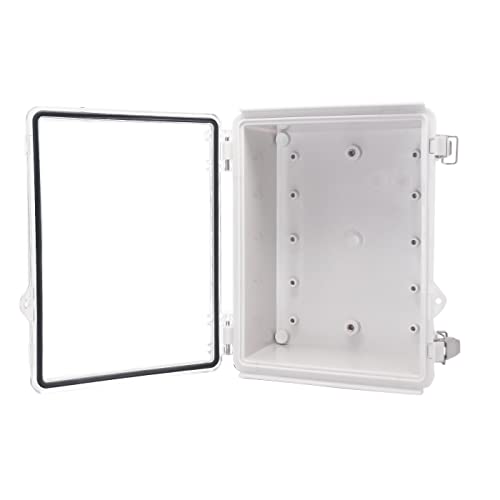 Image of Waterproof Electrical Box with Mounting Plate 222x170x110mm, IP67 Junction Box Stainless Steel Latch Hinged Clear Cover Project Enclosure with Wall Bracket and 2 Glands 8.7 inchx6.7 inchx4.3 inch