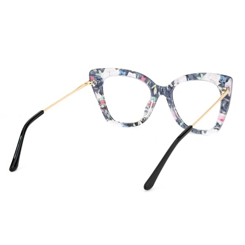 Image of Zeelool Cat Eye Blue Light Glasses for Women Stylish Floral Eyeglasses Frames Non Prescription Full Eyewear Anti UV
