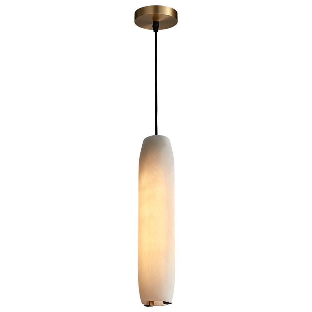 FEITENGDA Nordic Cylindrical Marble Pendant Light Minimalist Handcrafted Stone Shade Hanging Lamp Interior Brass Base Chandelier Fixture for Living Room Bedroom Dining Room