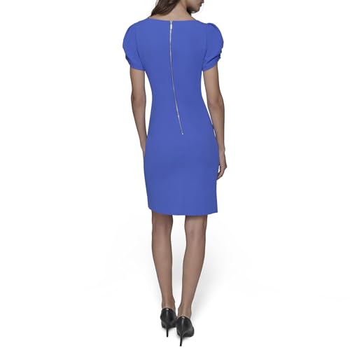 KARL LAGERFELD Womens Short Ruched Sleeve Jewel Neck Sheath Mini Dress3