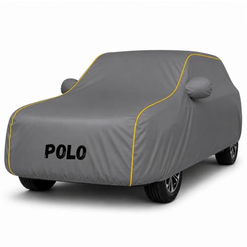 Image of Premium Waterproof Car Cover for Polo | Soft Cotton Lining Heavy Duty Triple Stitched Heat Resistant Outdoor Cover Comes with Mirror and Antenna Pocket Full Bottom Elastic (Zig Zag Grey)