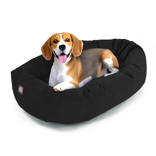 Image of Majestic Pet Suede Shredded Memory Foam Mix Calming Dog Bed Washable - Cozy Soft Round Dog Bed with Spine for Head Support - Fluffy Donut Dog Bed, 32 Inch, Black