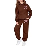 Girls Bowknot 2 Piece Outfits Hoodie Sweatsuit Sets Oversized Tracksuit Winter Fall Fashion Baggy Sweatpant with Pockets Pink