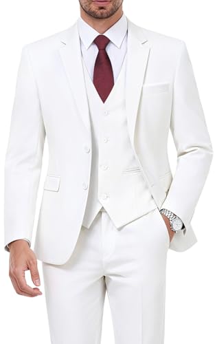 Image of WEEN CHARM Men's 3-Piece Slim Fit Suit Set-2-Button Blazer,Vest & Pants-Formal Wedding,Prom,Party & Business Tuxedo