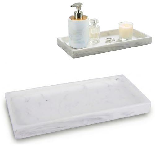 Kook Time Plateau Décoratif Rectangulaire - Vide-Poche pour Entrée, Plateau Salle de Bain, Parfums, Bougies ou Bijoux - Polyrésine Effet Marbre Blanc - 25,5...