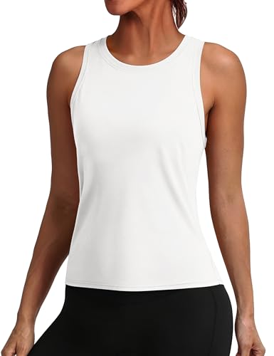 Alaroo White Tank Top Woman Sleeveless Workout Women Tank Tops Racerback Crop Athletic Gym Yoga Pilates Golf Running Shirts L