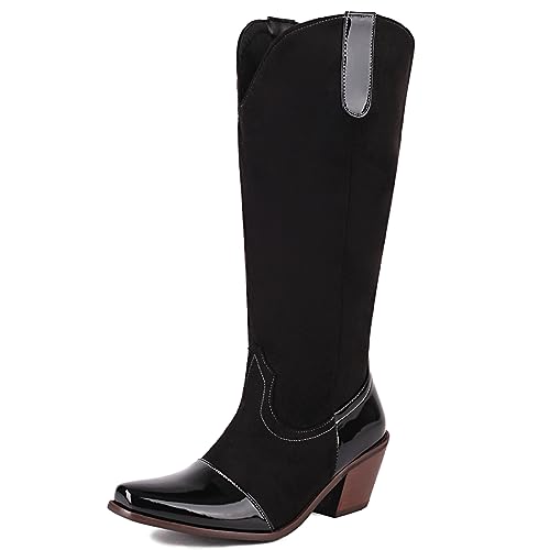 Roimaash Women Embroidered Western Boots Knee High