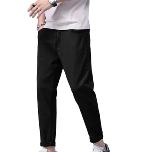 Men's Skinny Jeans Streetwear Slim Fit Denim Pants Solid Color Stretch Casual Nine Length Classic Trousers