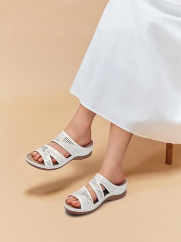 Image of SHIBEVER Wedge Sandals for Women Dressy: Comfortable Summer Casual Walking Sandals - Slip On Open Toe Low Wedge Shoes Size 5-11