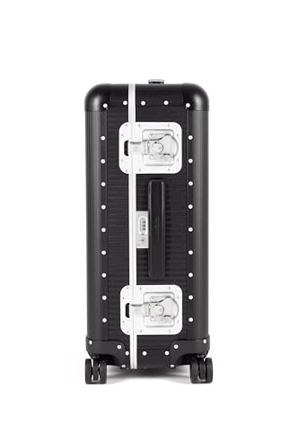 MILANO Bank 26" - Made in Italy Aluminum & Leather Medium Checked Luggage - Framed Hardside Check-in Suitcase with 4 Spinner Wheels- Caviar Black3