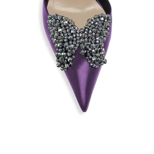 FYS Women Butterfly Pointed Toe Pumps Crystal High Heel Slingbacks Slip on Elegant Wedding Prom Sandal Shoes Size 4-16 US4