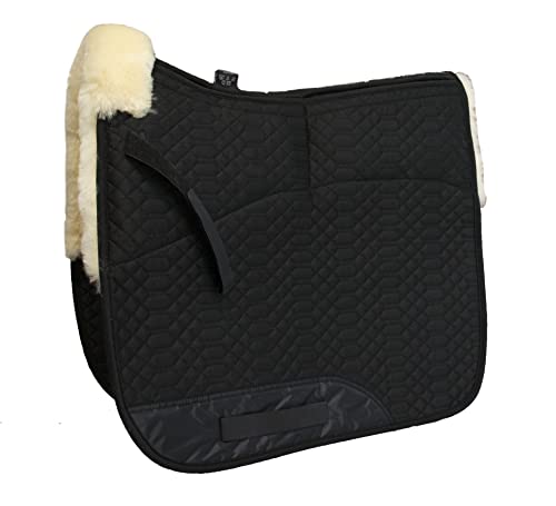 Engel Reitsport | SCHABRA1AP-D-SCH-MED | Schabracke | Aufpolster Korrektur | Steppstoff | Lammfell im Sattelbereich | Half Lined |Fellkranz vorne | Dressur | Stoff schwarz Fell med.