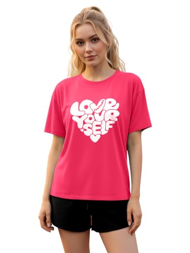 Image of LEOTUDE Women Half Sleeve Loose Fit Cottonblend Multicolour Shirt Colorful Loose Fit Tshirt for Women
