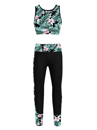 Kids Girls Gymnastics Outfit Tracksuit Cutout Back Crop Tank Sport Bra with Yoga Leggings Compression Tights Sets