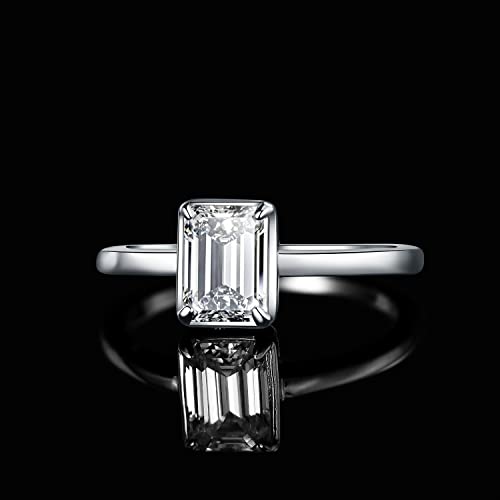 JewelryPalace Classic 1ct Emerald Cut Moissanite Solitaire Engagement Rings for Women, 925 Sterling Silver Promise Ring for Her, Simulated Diamond Anniversary Wedding Rings D-F VVS3