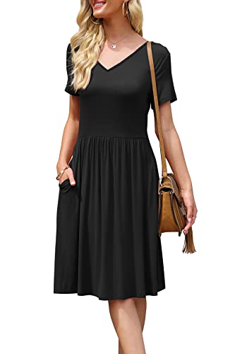 DB MOON Women Short Sleeve Casual Dresses V Neck Knee Length Beach Dress with Pockets - Image 6
