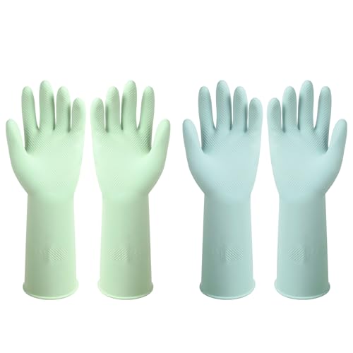 Comparison: Best Gloves For Dishwashing 5 ZUIMER Dishwashing Rubber Gloves Reusable Kitchen Gloves 2Pairs Cleaning Gloves for Washing Dishes Long-lasting&Non-Slip (Light Blue&Light Green, M)