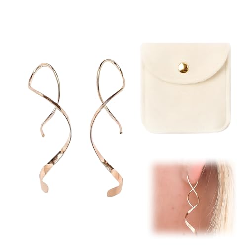 2 pcs mujer pendientes Pendientes En Espiral Para Mujer, Pendientes largos de borla para mujer,regalo, niñas, bodas, DíA De La Madre, cumpleaños, aniversarios Con bolsa de terciopelo(Oro rosa)