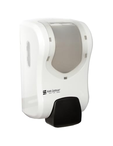 Image of San Jamar Summit Rely Soap Dispenser - 900mL Liquid Dispenser Polymer Refillable Pump, Adhesive or Screw Mount Bulk Compatible, White Clear