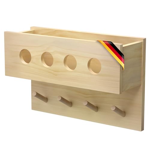 CADANI Kindergarderobe aus Massivholz Kiefer 45x30x15 cm Montessori Garderobe für Kinder Wandgarderobe mit Ablage & Haken Natur