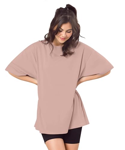 Image of SHODOX Women's Cotton Blend Oversized Drop Shoulder Solid T-Shirt(Pack of 1)