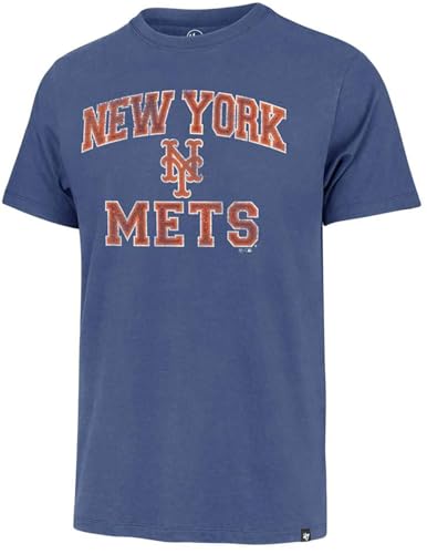 MLB Men's Union Arch Franklin Team Color Primary Logo Word Mark T-Shirt (New York Mets Blue, Small)