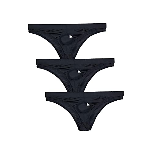 Mens Solid Color Ice Silk Open Front Bikini Briefs Underwear
