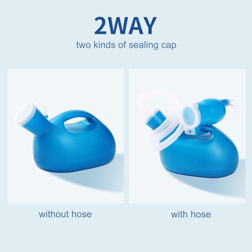 Portable Urinals for Men Spill Proof 2000ml/0.53 GAL with 60" Long Hose and Lid, Men Urinal Bottle Reusable Male Pee Bottle for Elderly, Hospital, Travel, Camping