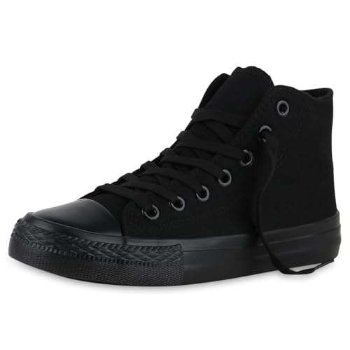 VAN HILL Herren Sneaker High Schnürer Bequeme Basic Freizeit Stoff Schuhe 611603 Schwarz 37