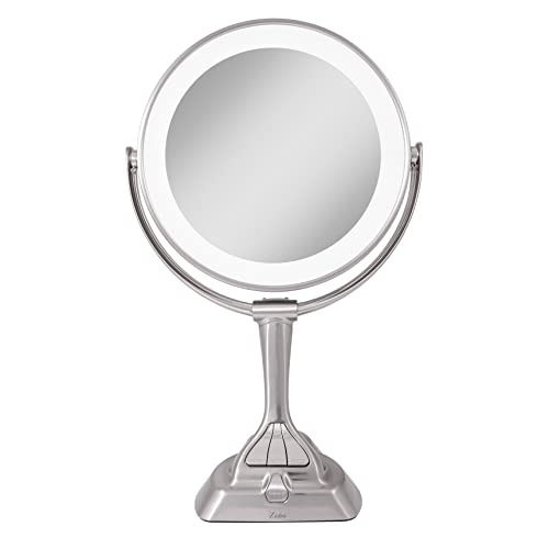 Zadro 9" Round Dimable 3 LED Light Color Dual-Sided Magnified Makeup Mirror, Touch Dimmer Control (Satin Nickel, 10X/1X)